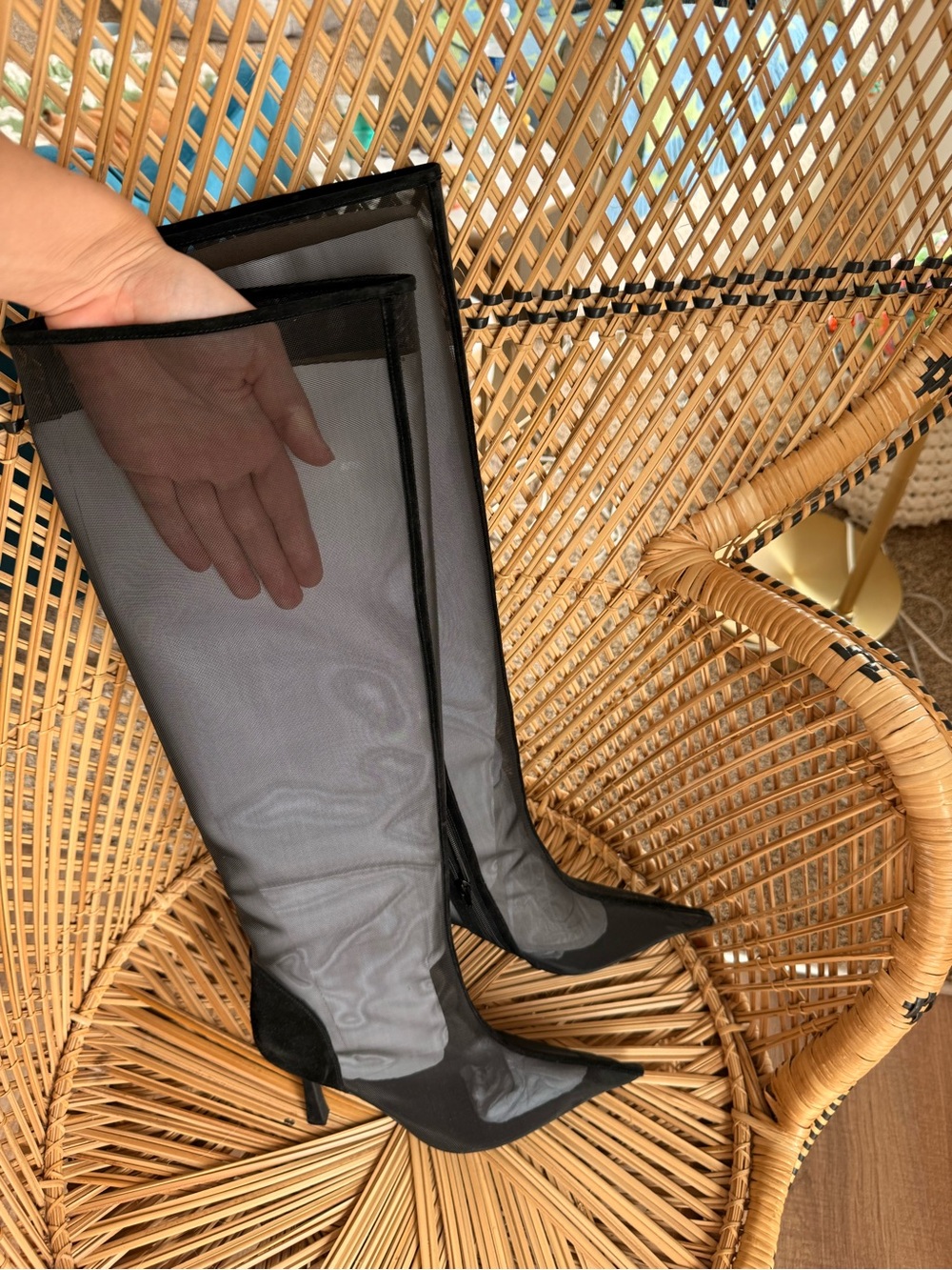Jeffrey Campbell Black Sheer Knee-High Pointed Toe Boots - Picture 5 of 9